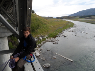 Lifelong Vagabonds bridge swinging in New Zealand