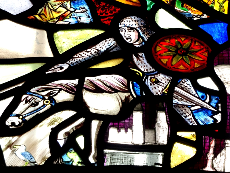 Painted glass in the altar room of Conwy Castle
