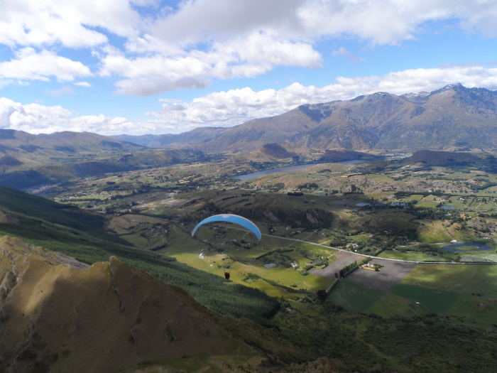 Aerial view of Queenstown due to paragliding